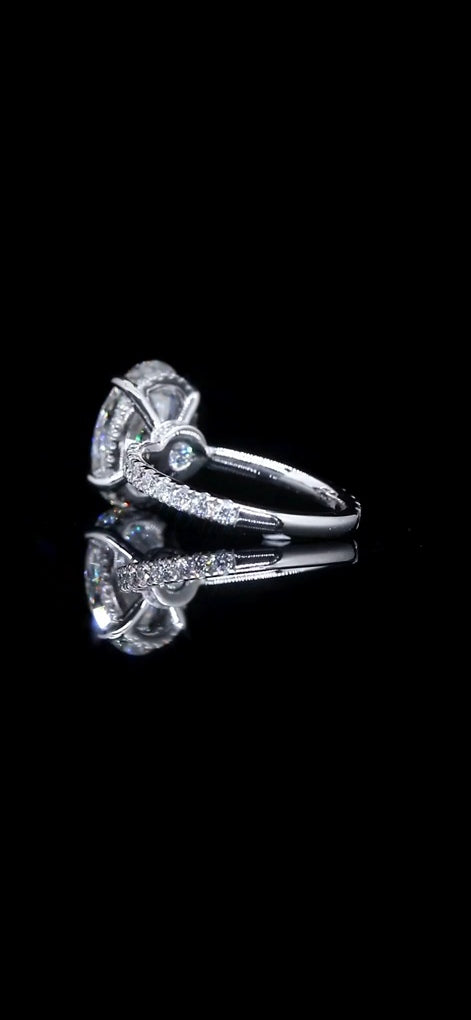 5.16 CTW Diamond Double Halo Engagement Ring – 14K White Gold