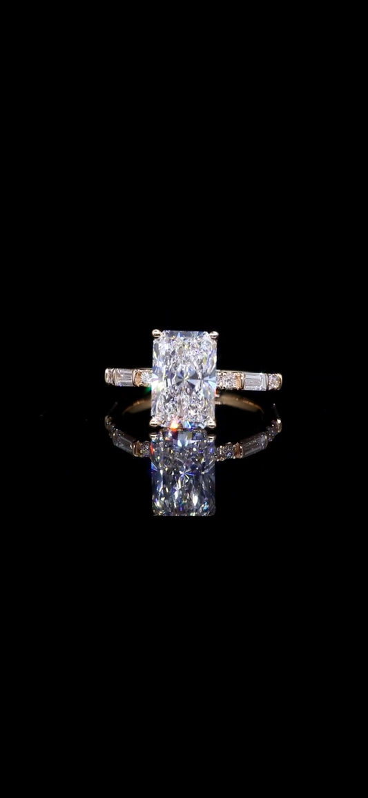Diamond Engagement Ring "Jeanie" 4.15 TCW Radiant 14K Yellow Gold IGI CERTIFED Custom Made