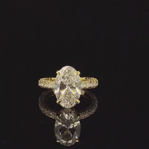 4.10 TCW OVAL BRILLIANT LAB GROWN DIAMOND ENGAGEMENT RING – 14K YELLOW GOLD