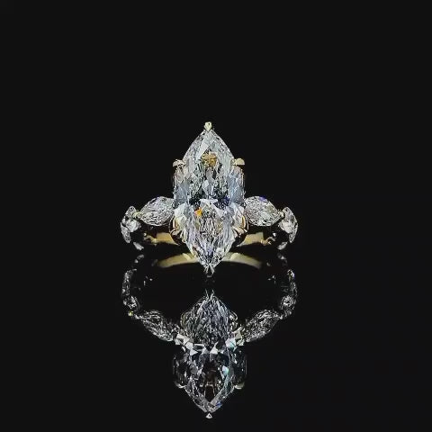 4.02 CT Marquise Lab Grown Diamond Engagement Ring – 14K Yellow Gold | IGI Certified | 5.58 CTW