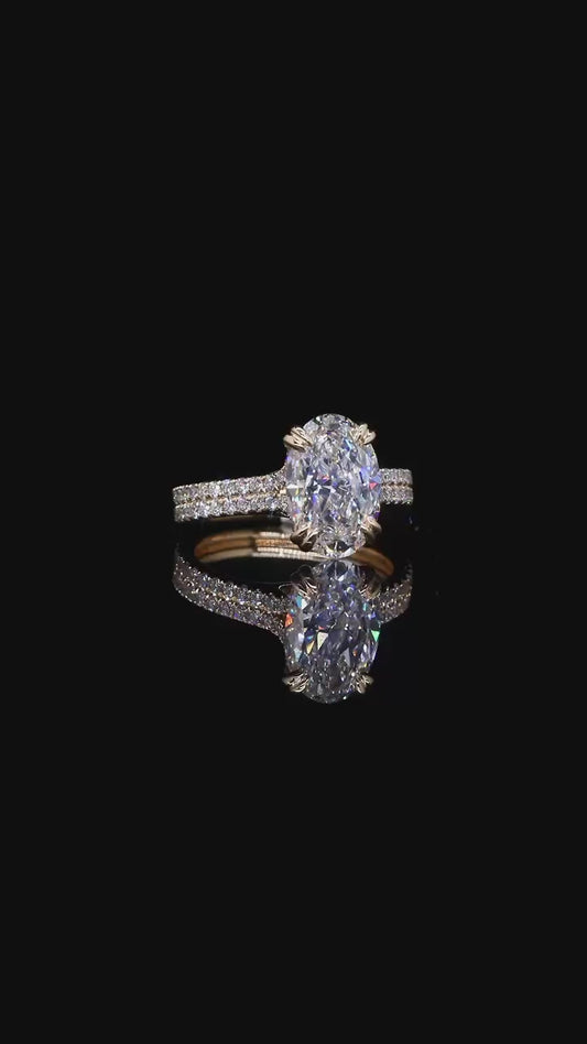 Diamond Engagement Ring Oval VVS1 E – 4.07 Total Carat Weight Custom 14K Gold "Elleanna"