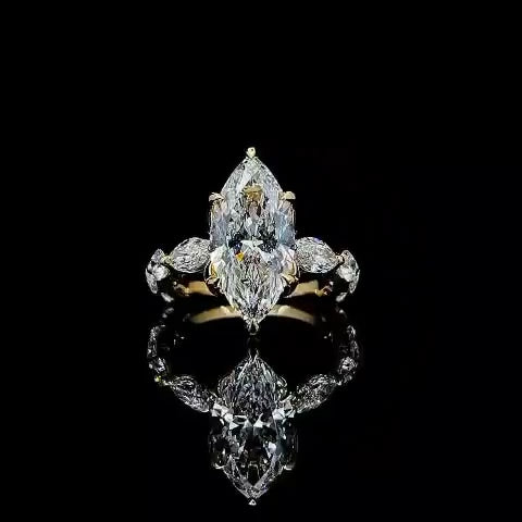 4.02 CT Marquise Lab Grown Diamond Engagement Ring – 14K Yellow Gold | IGI Certified | 5.58 CTW