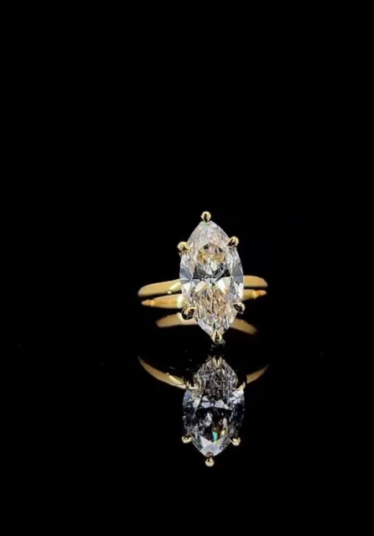 3.55 Carat IGI Certified Marquise Lab Diamond Engagement Ring – 14K Yellow Gold