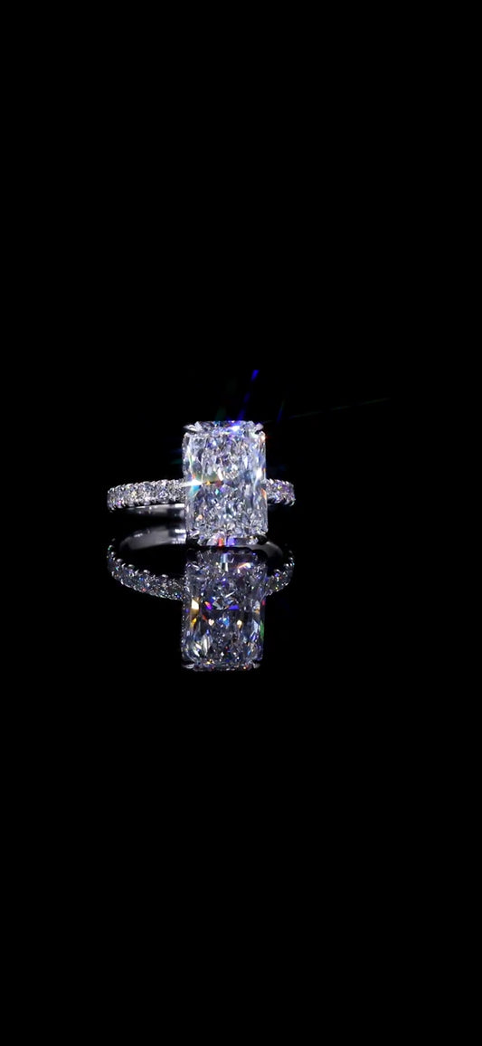 Diamond Radiant-Cut 5.03ct Center VS1 E Ring in 14k White Gold IGI CERTIFED