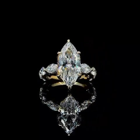 4.02 CT Marquise Lab Grown Diamond Engagement Ring – 14K Yellow Gold | IGI Certified | 5.58 CTW