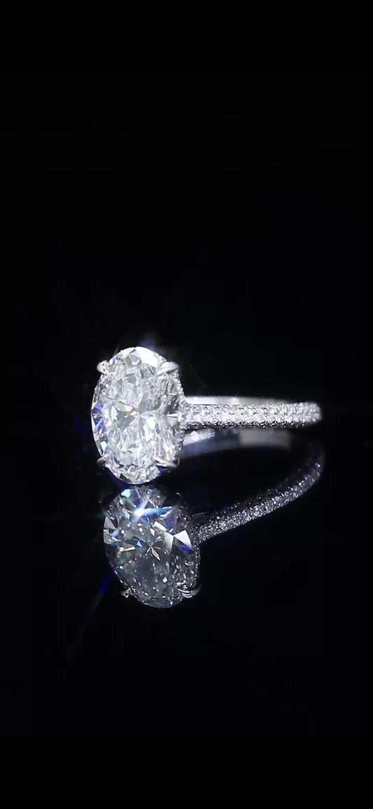4.28 TCW Diamond Engagement Ring – 14K White Gold | Double Halo 3-Row Pavé Band