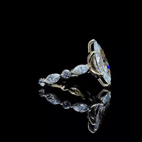 4.02 CT Marquise Lab Grown Diamond Engagement Ring – 14K Yellow Gold | IGI Certified | 5.58 CTW
