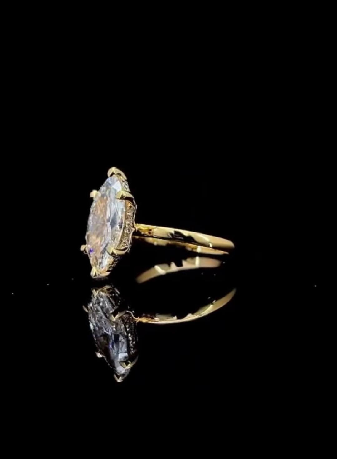 3.55 Carat IGI Certified Marquise Lab Diamond Engagement Ring – 14K Yellow Gold