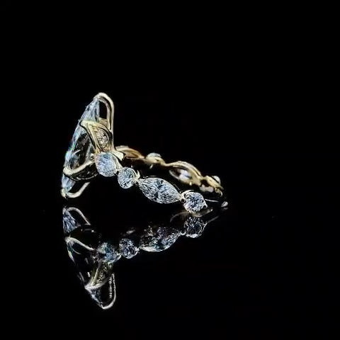 4.02 CT Marquise Lab Grown Diamond Engagement Ring – 14K Yellow Gold | IGI Certified | 5.58 CTW
