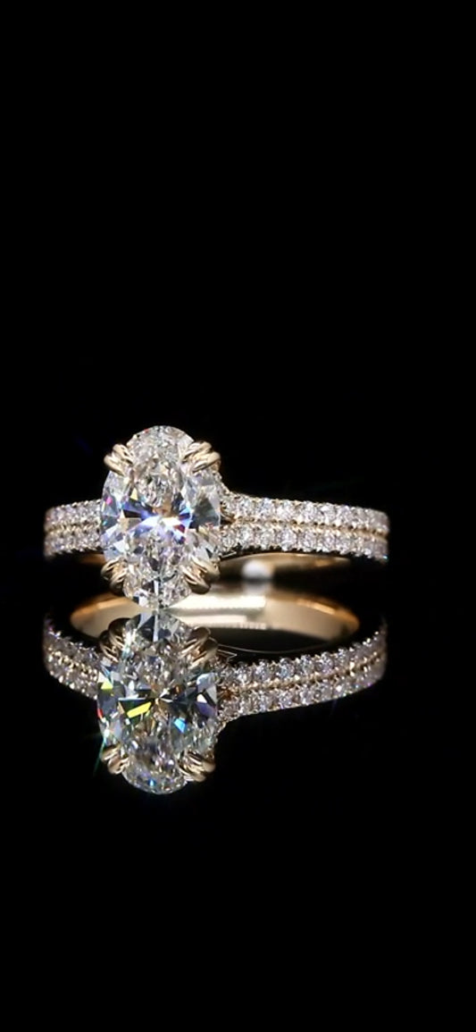 3.15ct Oval Brilliant Lab-Grown Diamond Engagement Ring – 14K Yellow Gold, Double Pave Band (IGI Certified)