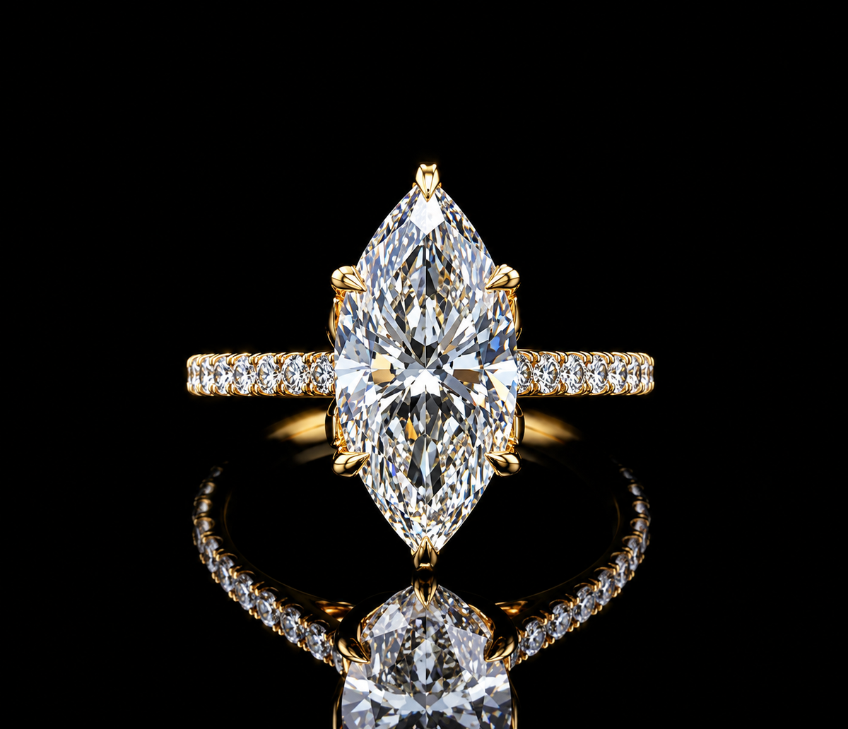 4.24 TCW Marquise Lab-Grown Diamond Engagement Ring – 14K Gold | IGI Certified